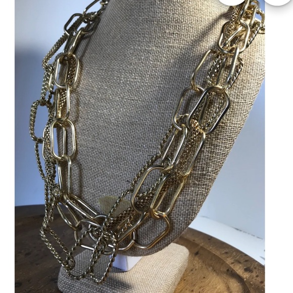 New in box, Chunky gold toned quadruple chain statement necklace. - Picture 4 of 9